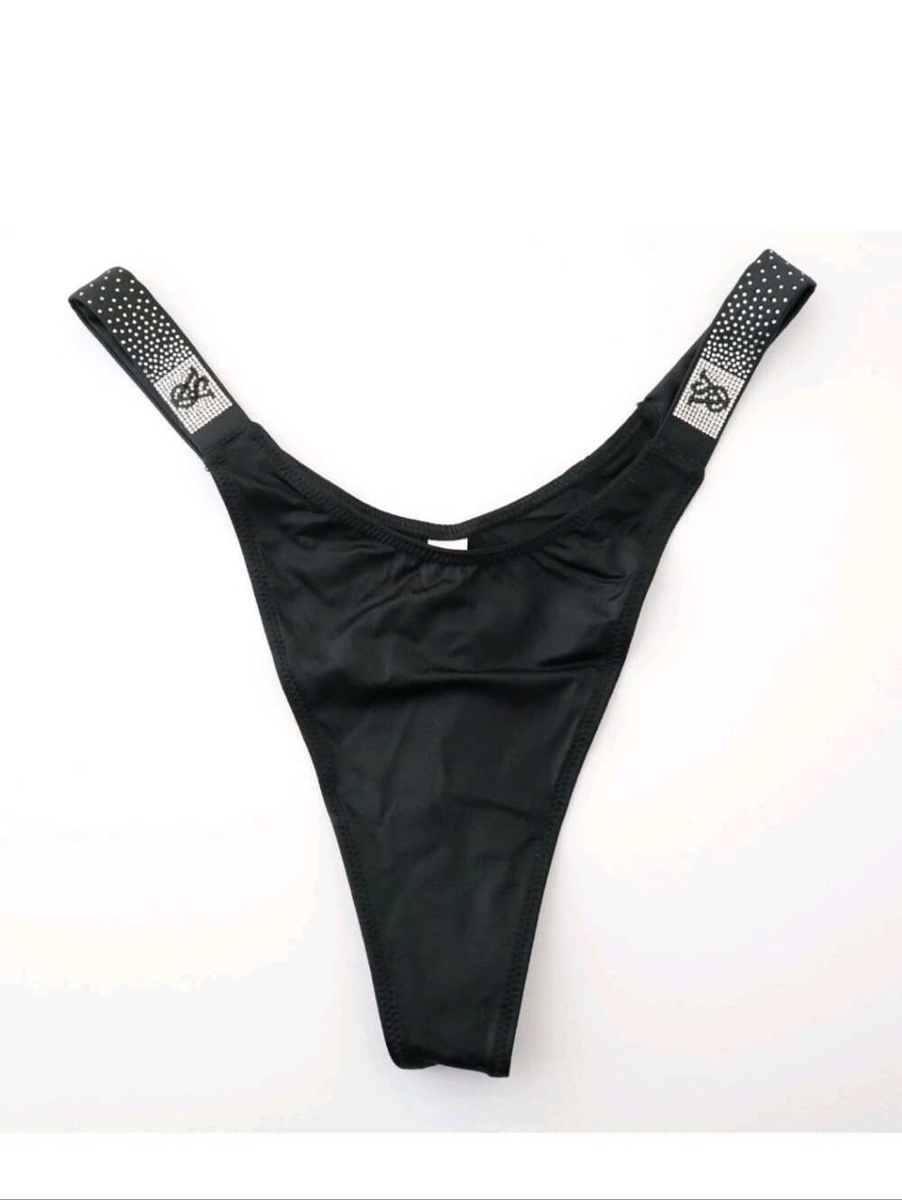 Victoria's Secret Very Sexy Scattered Shine Strap Thong Panty BLACK LARGE